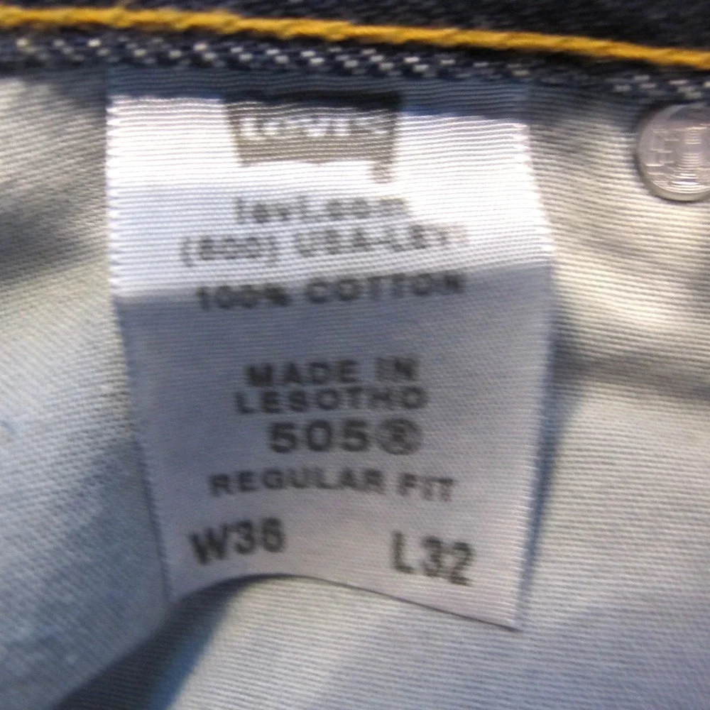 Levi's Blue 505 Regular Fit Straight Denim Dark Wash Jeans‎ Men's Size 36 x 32